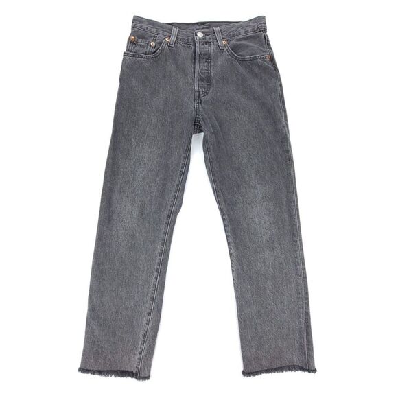 LEVIS 501 Original High Rise Straight Cropped Raw Hem Jeans Womens 25 x 26 Gray - Picture 1 of 7